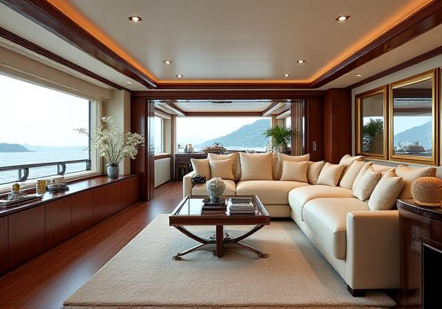Luxurious yacht interior with soft lighting